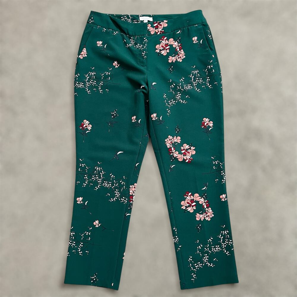 Carolina Belle Montreal Trouser Pants 12 Womens Green Floral Tapered Slim Work